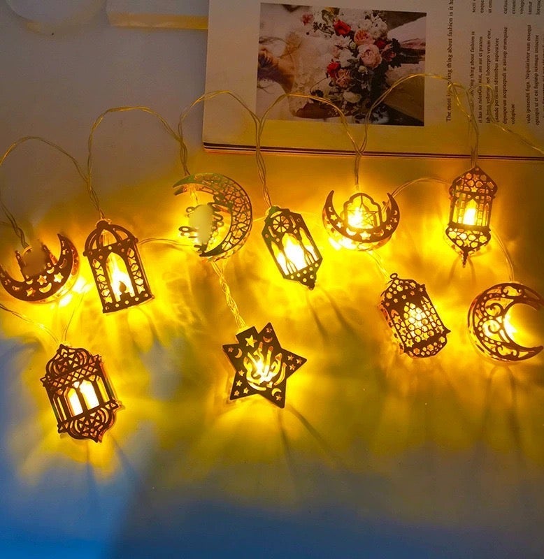 1.65M 10LED Ramadan Eid String Light, Star Fairy String Lights for Eid Festival Christmas Bedroom Garden Decorations (Not Include Battery) - Image 1